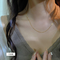 不掉色鍍18k金項鍊素鏈鈦鋼金鏈子無吊墜金色細鏈條蛇骨鏈萬能鏈