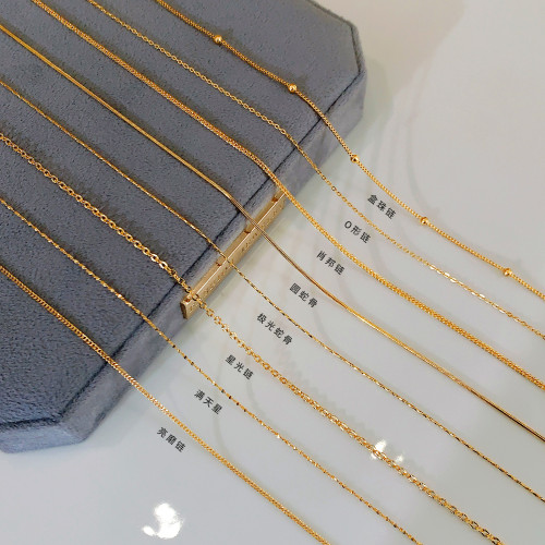 不掉色鍍18k金項鍊素鏈鈦鋼金鏈子無吊墜金色細鏈條蛇骨鏈萬能鏈