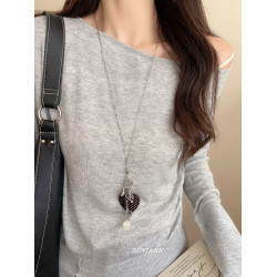 甜酷波點愛心蘑菇鑰匙吊墜長項鍊女配飾獨特小衆設計感百搭毛衣鏈