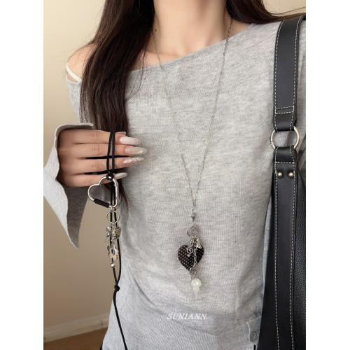 甜酷波點愛心蘑菇鑰匙吊墜長項鍊女配飾獨特小衆設計感百搭毛衣鏈 甜酷波點愛心蘑菇鑰匙吊墜長項鍊女配飾獨特小衆設計感百搭毛衣鏈