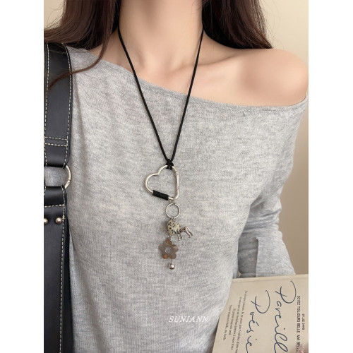 甜酷波點愛心蘑菇鑰匙吊墜長項鍊女配飾獨特小衆設計感百搭毛衣鏈 甜酷波點愛心蘑菇鑰匙吊墜長項鍊女配飾獨特小衆設計感百搭毛衣鏈