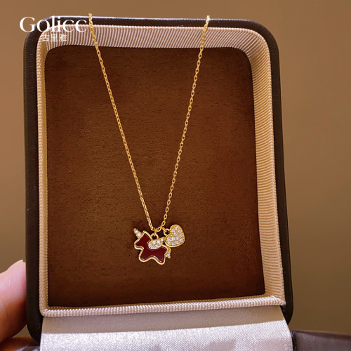 紅色小馬滿鑽愛心吊墜項鍊女高級感輕奢小衆2026本命年毛衣鏈配飾