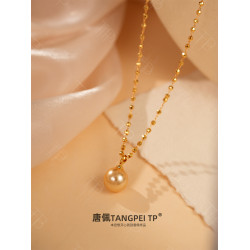 唐珮TP仿珍珠項鍊單珠香檳金色琉璃珠氣質時尚女2025新款配飾秋冬