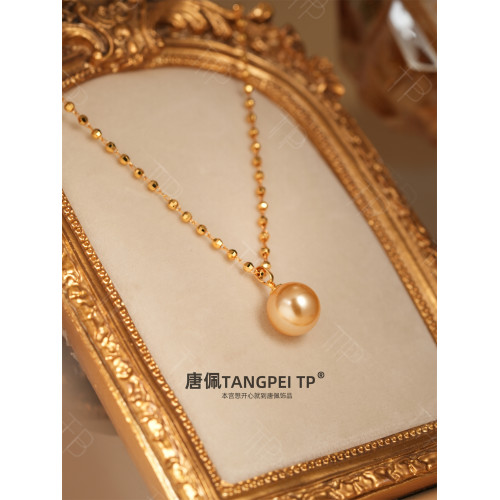 唐珮TP仿珍珠項鍊單珠香檳金色琉璃珠氣質時尚女2025新款配飾秋冬