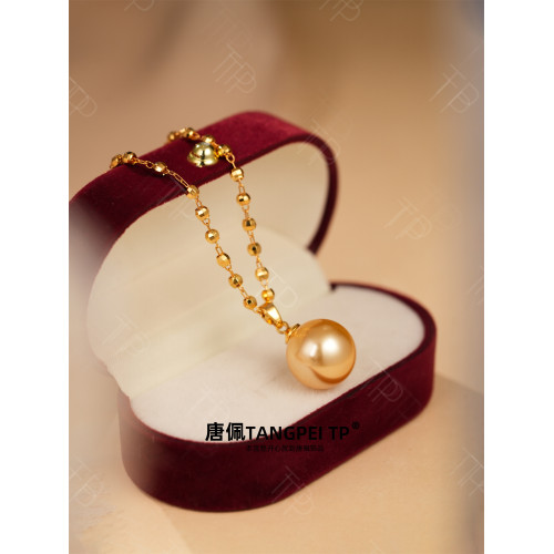 唐珮TP仿珍珠項鍊單珠香檳金色琉璃珠氣質時尚女2025新款配飾秋冬