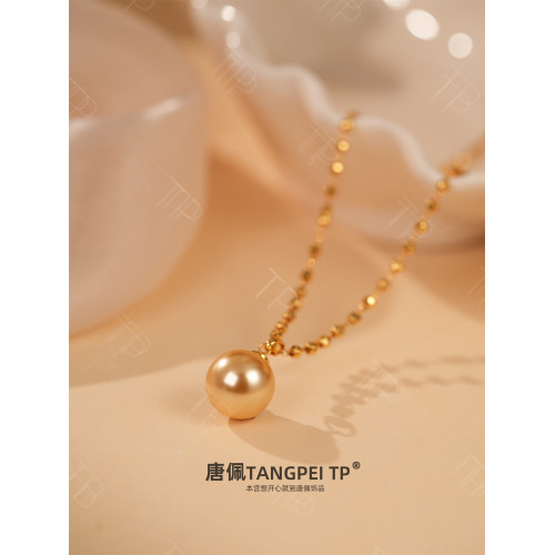 唐珮TP仿珍珠項鍊單珠香檳金色琉璃珠氣質時尚女2025新款配飾秋冬