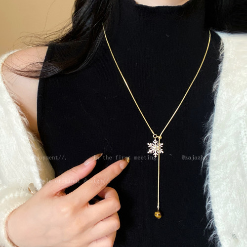 2026新款雪花虎眼石項鍊女款輕奢高級感毛衣鏈長款小衆秋冬配飾品