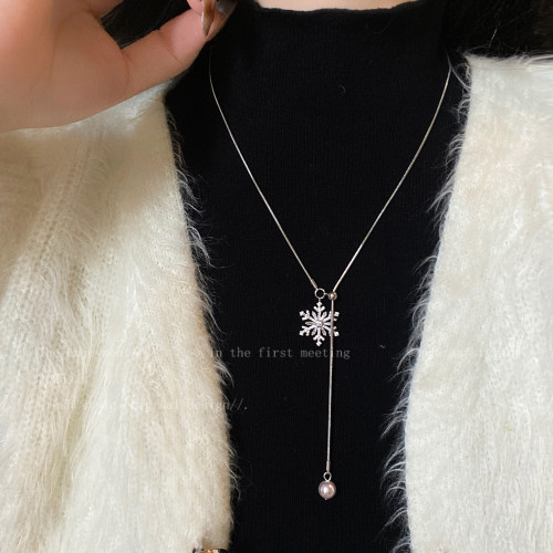 2026新款雪花虎眼石項鍊女款輕奢高級感毛衣鏈長款小衆秋冬配飾品