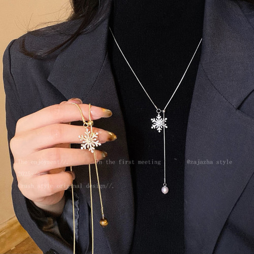 2026新款雪花虎眼石項鍊女款輕奢高級感毛衣鏈長款小衆秋冬配飾品