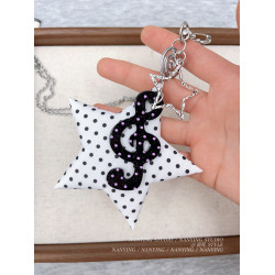 NANYING甜酷風白色波點布藝星星音符項鍊小衆Y2k吊墜音樂節配飾潮