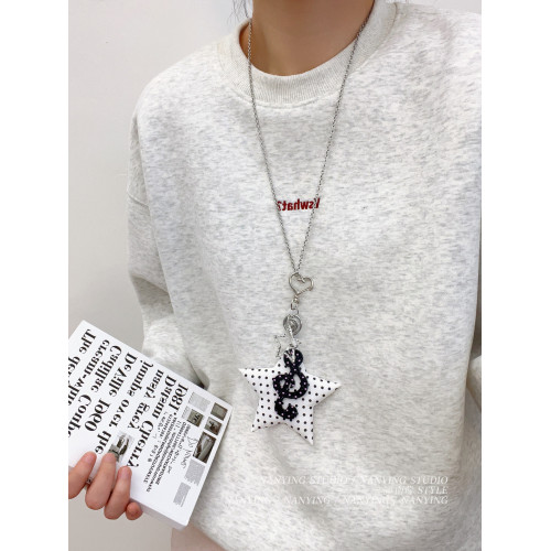 NANYING甜酷風白色波點布藝星星音符項鍊小衆Y2k吊墜音樂節配飾潮