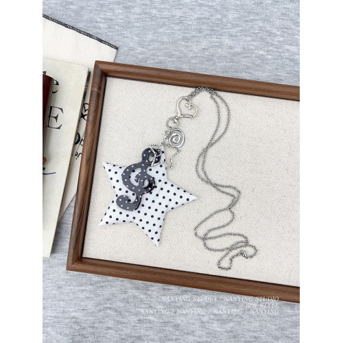 NANYING甜酷風白色波點布藝星星音符項鍊小衆Y2k吊墜音樂節配飾潮