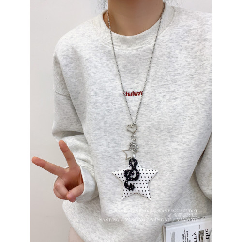 NANYING甜酷風白色波點布藝星星音符項鍊小衆Y2k吊墜音樂節配飾潮
