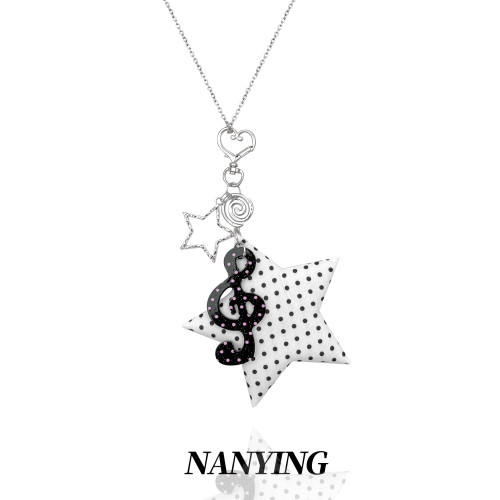 NANYING甜酷風白色波點布藝星星音符項鍊小衆Y2k吊墜音樂節配飾潮