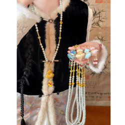 ［福祿雙喜］宋錦葫蘆珍珠項鍊女新中式國風長款毛衣鏈民族風配飾