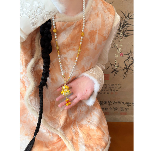 ［福祿雙喜］宋錦葫蘆珍珠項鍊女新中式國風長款毛衣鏈民族風配飾