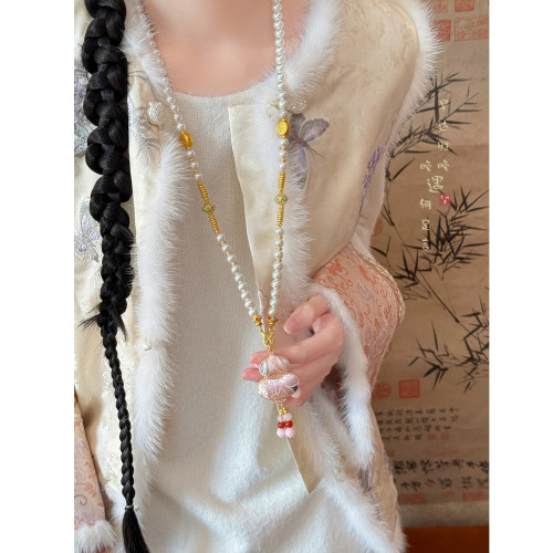 ［福祿雙喜］宋錦葫蘆珍珠項鍊女新中式國風長款毛衣鏈民族風配飾