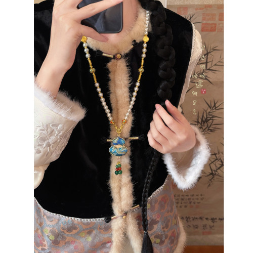 ［福祿雙喜］宋錦葫蘆珍珠項鍊女新中式國風長款毛衣鏈民族風配飾