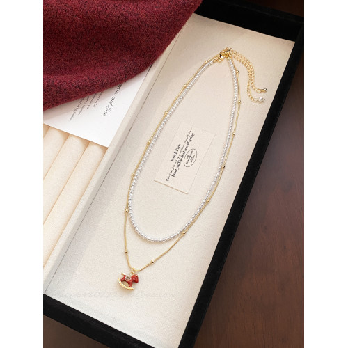 小馬珍珠項鍊女新款高級精緻本命年鎖骨鍊小衆吊墜毛衣鏈頸鏈配飾