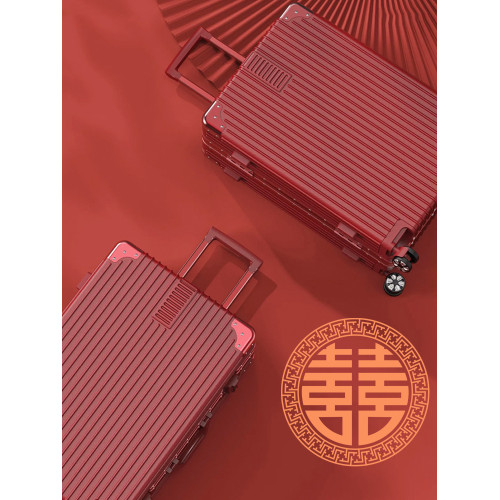 行李箱結婚陪嫁箱酒紅色皮箱子拉桿箱女新娘嫁妝箱壓婚禮用密碼箱