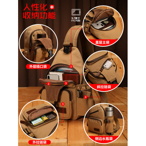 運動休閒男包包胸包潮牌單肩斜背後後背包多功能帆布小包潮流腰包男士