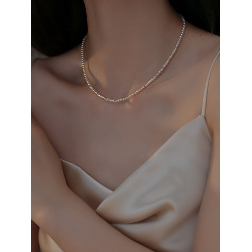 3mm極細小米珠珍珠項鍊頸鏈女款2026新款爆款輕奢小衆曡戴鎖骨鍊