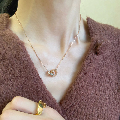 可水洗鑲鑽幸運環ins冷淡風幾何圓環鎖骨鍊女極簡約氣質百搭項鍊