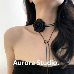 山茶花系列~法式小香風高級氛圍感黑白花朵項鍊頸帶百搭choker