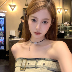 【蜜桃茶】爵士派對 網紅小香字母choker脖頸鏈項鍊鎖骨鍊配飾女