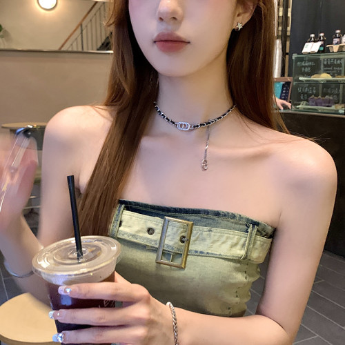 【蜜桃茶】爵士派對 網紅小香字母choker脖頸鏈項鍊鎖骨鍊配飾女