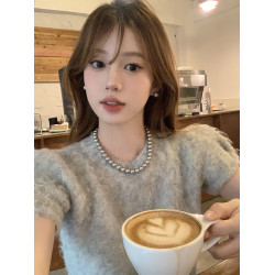 【蜜桃茶】自畱!!高級感灰色珍珠項鍊女款輕奢小衆毛衣鏈頸鏈配飾