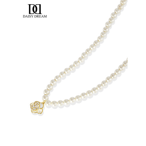 山茶花項鍊2026新款爆款珍珠頸鏈女法式輕奢小衆氣質鎖骨鍊高級感