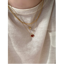 FEARLESS 紅色愛心鈦鋼項鍊女氣質高級感小紅心鎖骨鍊桃心吊墜女