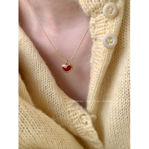 FEARLESS 紅色愛心鈦鋼項鍊女氣質高級感小紅心鎖骨鍊桃心吊墜女 FEARLESS 紅色愛心鈦鋼項鍊女氣質高級感小紅心鎖骨鍊桃心吊墜女