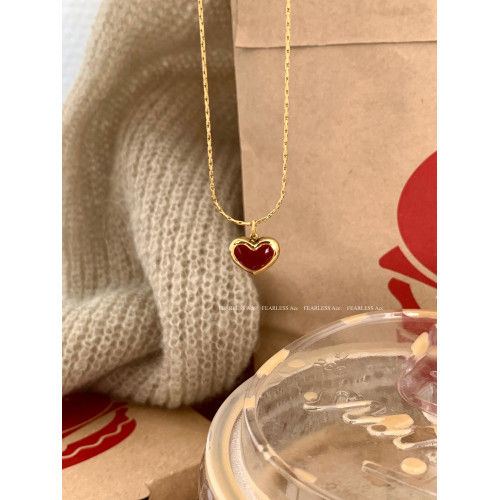 FEARLESS 紅色愛心鈦鋼項鍊女氣質高級感小紅心鎖骨鍊桃心吊墜女 FEARLESS 紅色愛心鈦鋼項鍊女氣質高級感小紅心鎖骨鍊桃心吊墜女