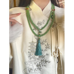 國風紅色串珠子流蘇項鍊新中式長款斜背鏈輕奢毛衣鏈古風旗袍配飾