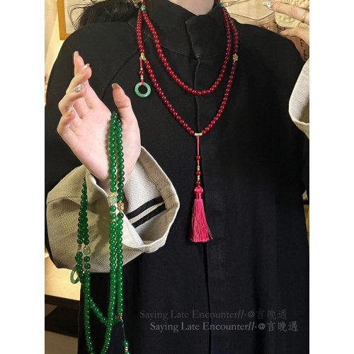 國風紅色串珠子流蘇項鍊新中式長款斜背鏈輕奢毛衣鏈古風旗袍配飾 國風紅色串珠子流蘇項鍊新中式長款斜背鏈輕奢毛衣鏈古風旗袍配飾