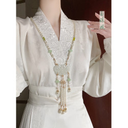 「祥雲」新中式白玉髓珍珠項鍊女古風瓔珞背雲流蘇串珠馬面裙配飾