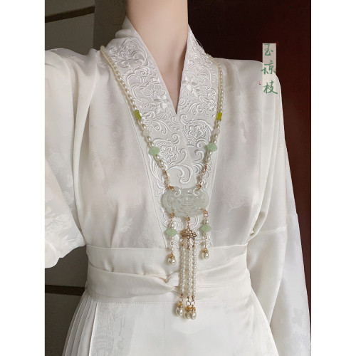 「祥雲」新中式白玉髓珍珠項鍊女古風瓔珞背雲流蘇串珠馬面裙配飾