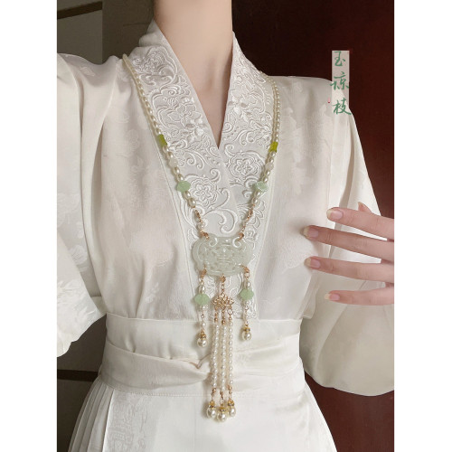 「祥雲」新中式白玉髓珍珠項鍊女古風瓔珞背雲流蘇串珠馬面裙配飾