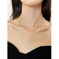 韓國氣質多層珍珠滿天星法式時尚項鍊超仙鈦鋼新款爆款鎖骨鍊女
