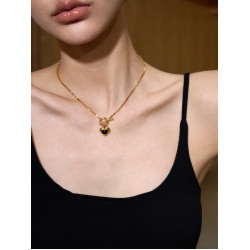 Boonee alus復古輕奢黑瑪瑙愛心項鍊新款爆款老錢風百搭鎖骨鍊