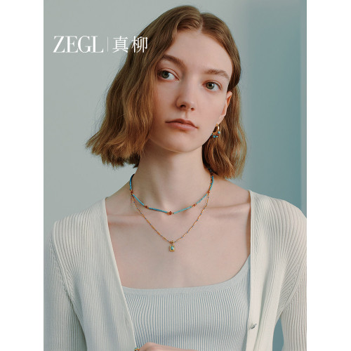 ZEGL設計師蔚藍島嶼綠松石曡戴項鍊配飾女輕奢小衆彩串海邊鎖骨鍊 ZEGL設計師蔚藍島嶼綠松石曡戴項鍊配飾女輕奢小衆彩串海邊鎖骨鍊