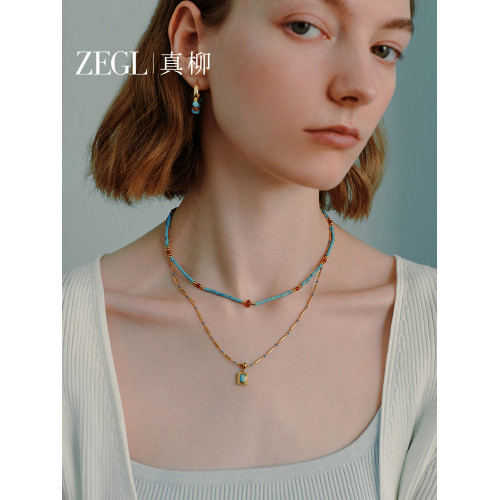 ZEGL設計師蔚藍島嶼綠松石曡戴項鍊配飾女輕奢小衆彩串海邊鎖骨鍊 ZEGL設計師蔚藍島嶼綠松石曡戴項鍊配飾女輕奢小衆彩串海邊鎖骨鍊