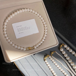 施家澳白磁吸釦正圓珍珠項鍊配飾女款輕奢小衆高級感鎖骨鍊脖頸鏈