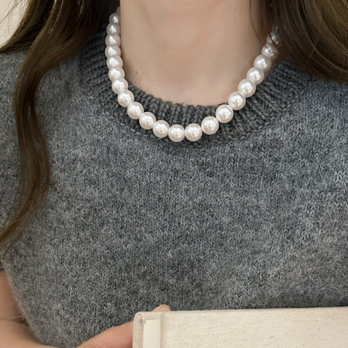 施家澳白磁吸釦正圓珍珠項鍊配飾女款輕奢小衆高級感鎖骨鍊脖頸鏈