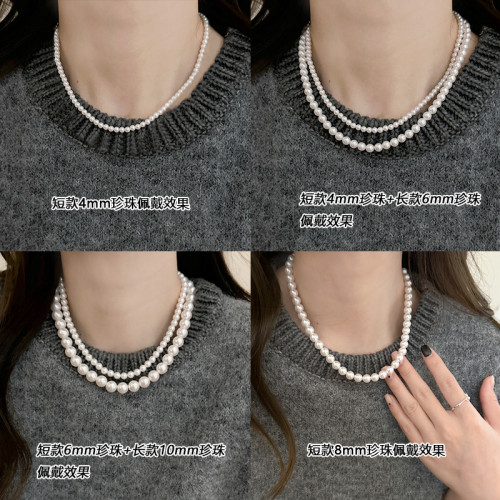 施家澳白磁吸釦正圓珍珠項鍊配飾女款輕奢小衆高級感鎖骨鍊脖頸鏈