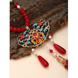 馬面裙漢服配飾新中式國風軟背雲長瓔珞紅色流蘇過年喜慶毛衣項鍊