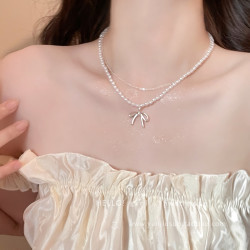 蝴蝶結小米珠珍珠項鍊女款2026新款輕奢小衆配飾鎖骨鍊高級感頸鏈