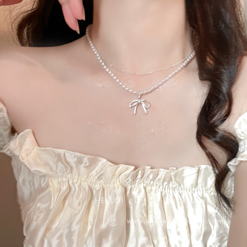 蝴蝶結小米珠珍珠項鍊女款2026新款輕奢小衆配飾鎖骨鍊高級感頸鏈 蝴蝶結小米珠珍珠項鍊女款2026新款輕奢小衆配飾鎖骨鍊高級感頸鏈